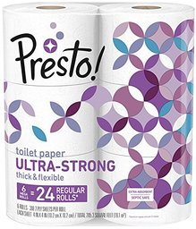 Amazon Brand - Presto! 308-Sheet Mega Roll Toilet Paper, Ultra-Strong, 6 Count