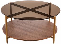 Amazon Brand Rivet Round Coffee Table with Shelf 80 x 80 cm Glass/Walnut