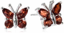 Sterling Silver Genuine Garnet Butterfly Stud Earrings