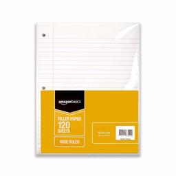 AmazonBasics Wide Ruled Loose Leaf Filler Paper, 120 Sheet, 10.5 x 8 Inch, 30-Pack