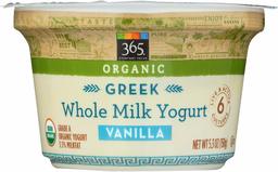 365 Everyday Value, Organic Greek Whole Milk Yogurt, Vanilla, 5.3 oz