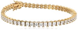 Amazon CollectionYellow-Gold-Plated Sterling Silver Swarovski Zirconia Princess Tennis Bracelet