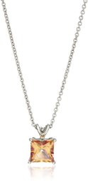 Platinum-Plated Sterling Silver Princess-Cut Misty Rose Swarovski Topaz Gemstone Pendant Necklace