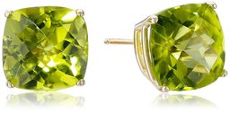 14k Yellow Gold Cushion-Cut Checkerboard Peridot Stud Earrings (8mm)