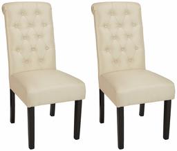 AmazonBasics Classic Fabric Tufted Dining Chair with Wooden Legs - Set of 2, Beige