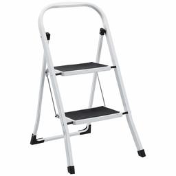 AmazonBasics Step Stool - 2-Step, Steel with Anti-slip Mat, 200-Pound Capacity, White and Black