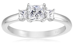 Platinum-Plated Sterling Silver Princess-Cut 3-Stone Ring made with Swarovski Zirconia (2 cttw), Size 8