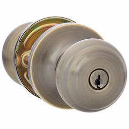 AmazonBasics Entry Door Knob With Lock, Classic, Antique Brass