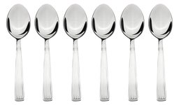 Amazon Brand - Solimo 6 Piece Stainless Steel Table Spoon Set, Stripes, Silver