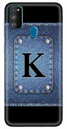 Amazon Brand - Solimo Designer Button Jeans Alphabet-K 3D Printed Hard Back Case Mobile Cover for Samsung Galaxy M21 / M30s