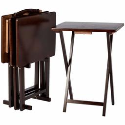 AmazonBasics Classic TV Dinner / Snack 4 Table Set with Holder - Espresso (Renewed)