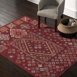 Amazon Brand – Rivet Red Mosaic Multi-Print Wool Rug, 5' x 8', Red