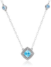 Bezel Set Swiss Blue Topaz on Chain Station Necklace in Sterling Silver, 16+2