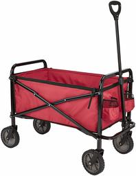 AmazonBasics Garden Tool Collection - Collapsible Folding Outdoor Garden Utility Wagon with Cover Bag, Red (Renewed)