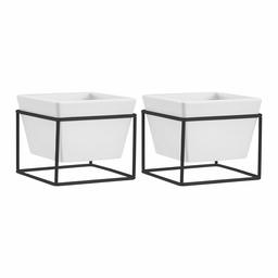 AmazonBasics Tabletop Planter, Square - White/Black (2-Pack)