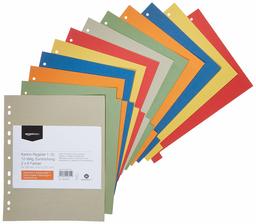 AmazonBasics Intercalaires - Manille recyclée, poinçon Euro, extra-large, 24 x 29,7 cm, A4, 230 g/m², 12 onglets dans 6 couleurs