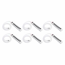 AmazonCommercial 7-Outlet Power Strip Surge Protector 1080J with 6ft Cord and LED Indicator Light for Surge Protection & Ground, Sliding Covers, White, 6-Pack