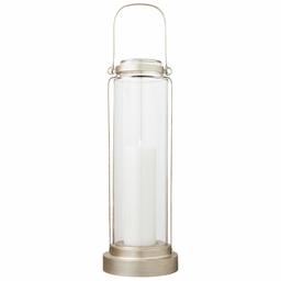 Amazon Brand – Stone & Beam Modern Casual Decorative Metal and Glass Lantern with LED Candle - 9 x 9 x 25 Inches, Silver, For Indoor Outdoor Use