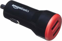 AmazonBasics Chargeur 2 ports USB de voiture pour appareils Apple et Android 4,8 Amp/24 W, Noir/rouge