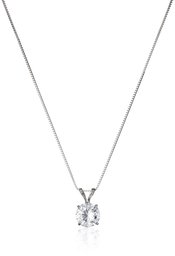 14k White Gold 6.5mm Round Cubic Zirconia Solitaire Pendant Necklace (1 carat, Diamond Equivalent), 18