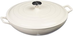 AmazonBasics Enameled Cast Iron Covered Casserole Skillet, 3.3-Quart, White