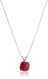 14k White Gold Cushion Checkerboard Cut Created Ruby Pendant Necklace (8mm)