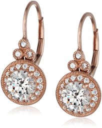 Rose Gold Plated Sterling Silver Antique Drop Earrings set with Round Cut Swarovski Zirconia (3.5 cttw)