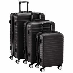 AmazonBasics Lot de 3 valises rigides à roulettes pivotantes de qualité avec serrure TSA intégrée - 55 cm, 68 cm, 78 cm, Noir