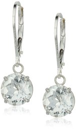 Amazon CollectionSterling Silver Round Checkerboard Cut White Topaz Leverback Earrings (8mm)