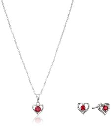 Girls' Petite Sterling Silver Birthstone Open Heart Stud Earrings and 16