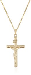 Amazon CollectionMen's 14k Gold Filled Solid Beveled Edge Embossed Crucifix Cross with Gold Plated Stainless Steel Chain Pendant Necklace, 18