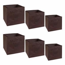 Amazon Brand - Solimo Fabric Storage Box Set, 6 Piece, Brown