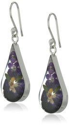 Sterling Silver Pressed Flower Purple Teardrop Earrings, 18