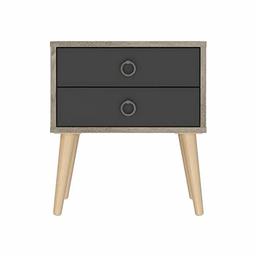 AmazonBasics 2-Drawer Bedside Table, 45 x 38 x 49 cm, Light Brown/Dark Grey