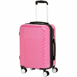 Amazon Basic Suitcase, Carrying Case, Expandable Capacity, Built-in TSA Lock, Hard Shell, Elastic Handle, Geometric Pattern - pink