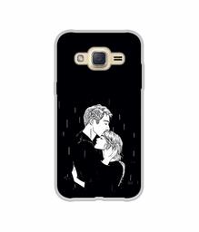 Amazon Brand - Solimo Designer Couples Standing in Rain UV Printed Soft Back Case Mobile Cover for Samsung Galaxy J2