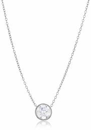 Women's 10k White Gold Swarovski Zirconia Round Bezel Solitaire Necklace, One Size