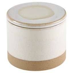 Amazon Brand – Stone & Beam Organic-Shape Stoneware Round Decorative Organizer Box, 4.75 Inch Height, Sand