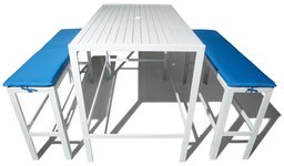 Strathwood St. Croix Aluminum Rectangle High Dining Table with 2 Benches and Cushions