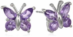 Sterling Silver Gemstone Butterfly Stud Earrings