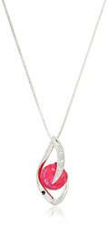 Amazon Collection10k White Gold Created Ruby and Diamond Accent Flame Pendant Necklace, 18