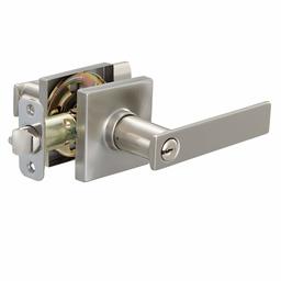 AmazonBasics Contemporary Stamford Door Lever with Lock, Entry, Satin Nickel