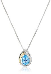 Sterling Silver and 14k Yellow Gold Blue Topaz and Diamond-Accent Tear Drop Pendant Necklace, 18