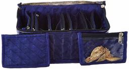 Amazon Brand - Solimo Fabric Jewellery Box with 10 Transparent Pouches, Blue