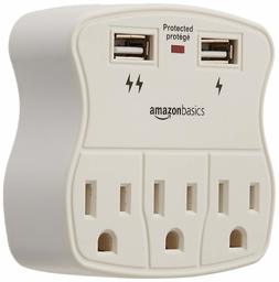 AmazonBasics 3-Outlet Surge Protector with 2 USB Ports