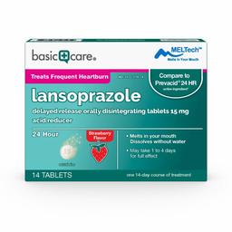 Basic Care Lansoprazole Delayed Release Orally Disintegrating Tablets 15 mg, Acid Reducer, 14 Count