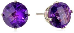 10k Gold Round Checkerboard Cut Gemstone Stud Earrings (8mm)