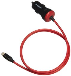 AmazonBasics Straight Cable Lightning Car Charger - 5V 12W - 3 Foot - Black/Red