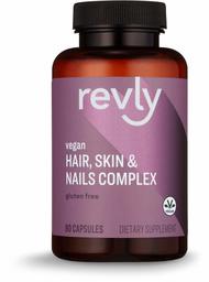 Amazon Brand - Revly Vegan Hair, Skin, & Nails Complex with Biotin 2000 mcg, 90 Capsules, 3 Month Supply