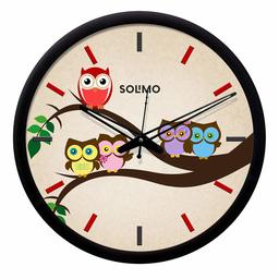 Amazon Brand - Solimo 12-inch Wall Clock - Owl Family (Silent Movement, Black Frame)